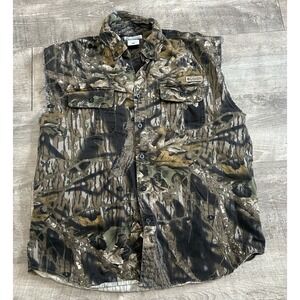 Columbia Men's Large Camouflage Camo Reel‎ Tree Hunting Sleeveless Button Shirt